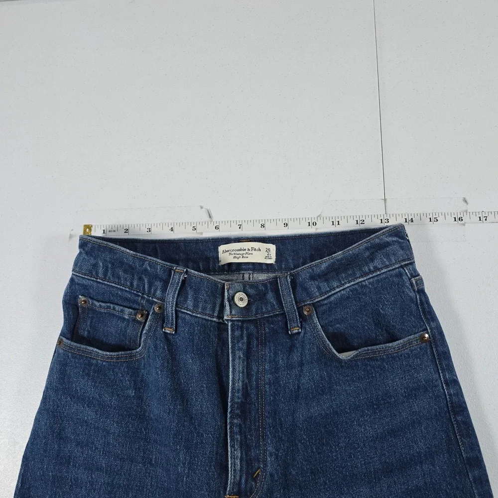 Abercrombie & Fitch The Vintage Flare High Rise Jeans Dark Wash Raw‎ Hem 26 2S